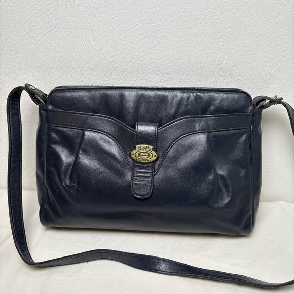 ETIENNE AIGNER Vintage Navy Blue Pleated Leather Shoulder Bag Purse Classic - Picture 7 of 17